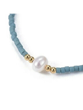 Handcrafted Real Freshwater Pearl Steel Blue Japanese Glass Beads Bracelet